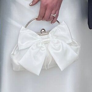White Satin Bow Bridal Clutch